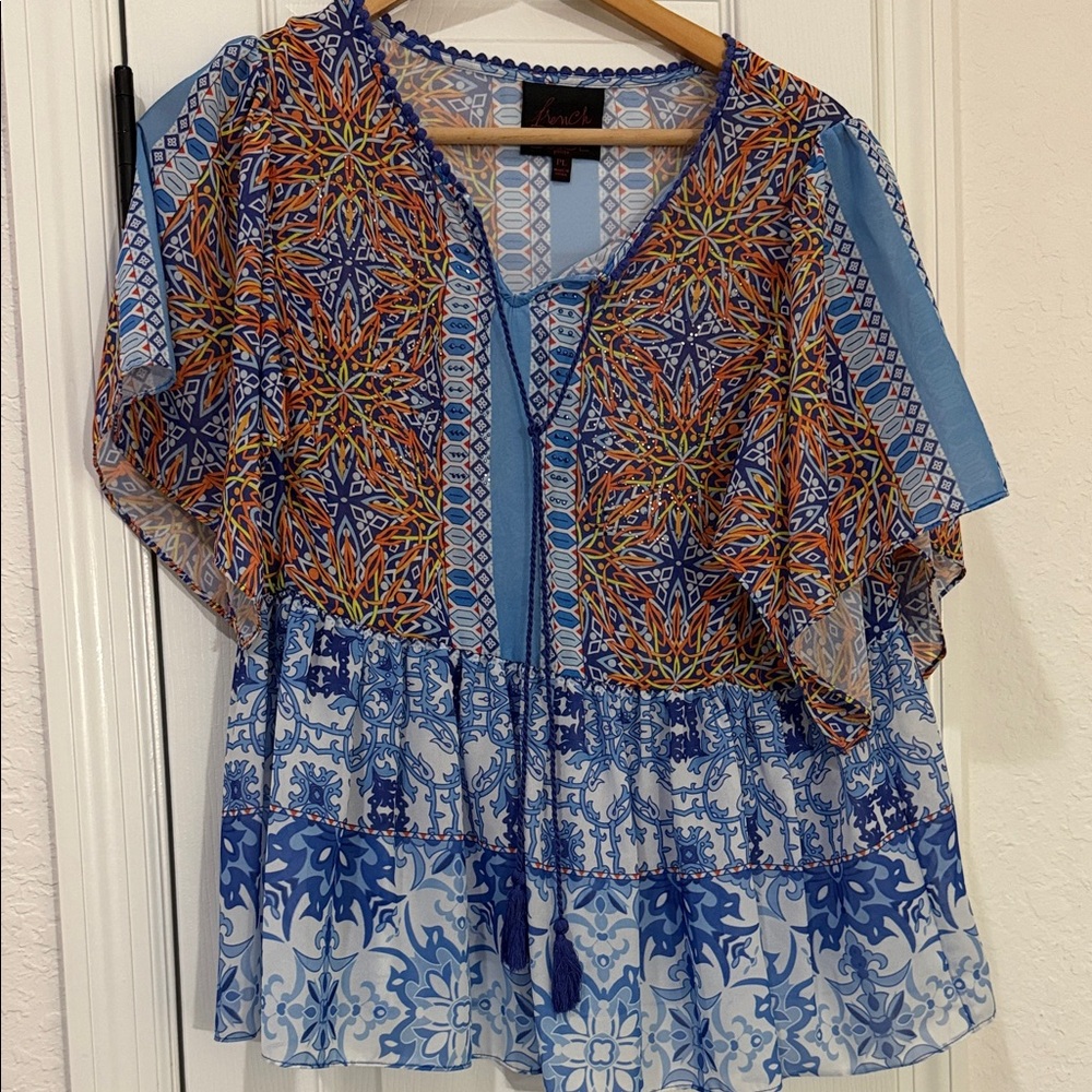 Sheer Colorful Patterned Blouse